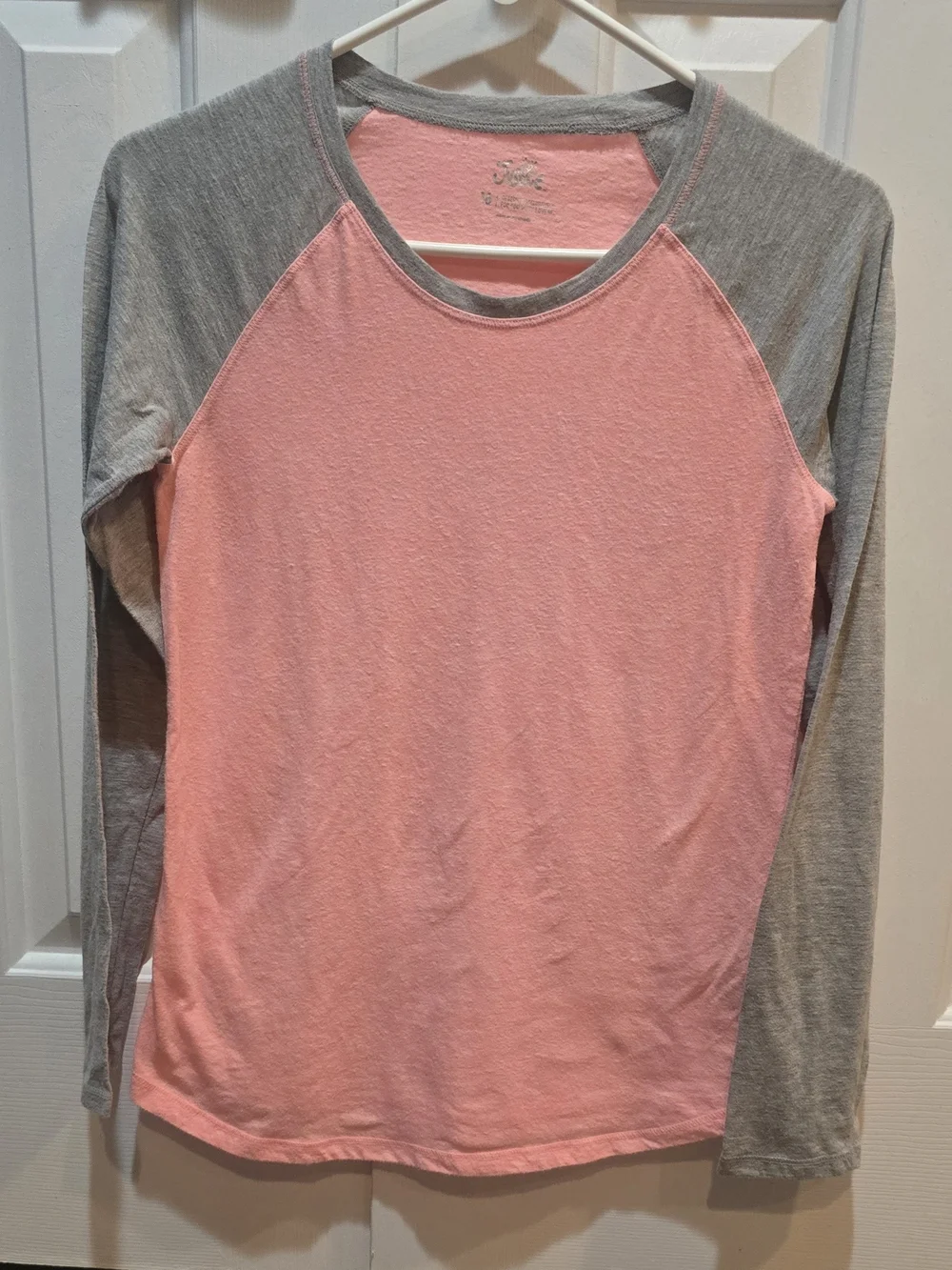 Justice Girls Size 16 Long Sleeve Gray & Peach T-Shirt
